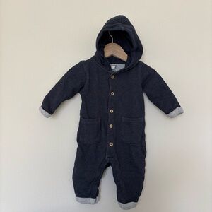 H&M Dark Blue Hooded Romper 4-6 M